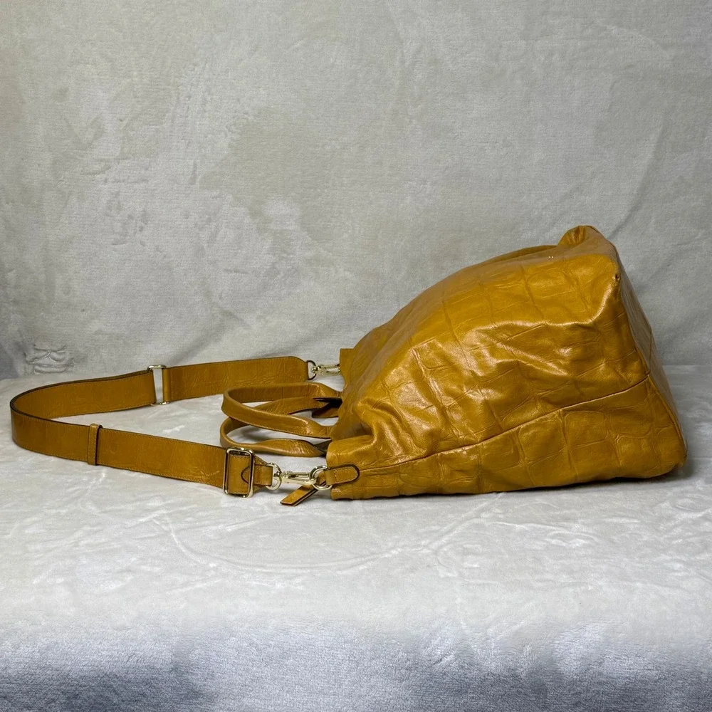 Abro Leather Purse Crocodile Embossed Crossbody Bag Mustard Yellow Fall Autumn